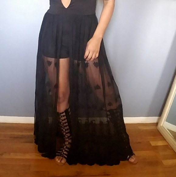 Boho Black Lace Maxi Romper - Picture 3 of 8